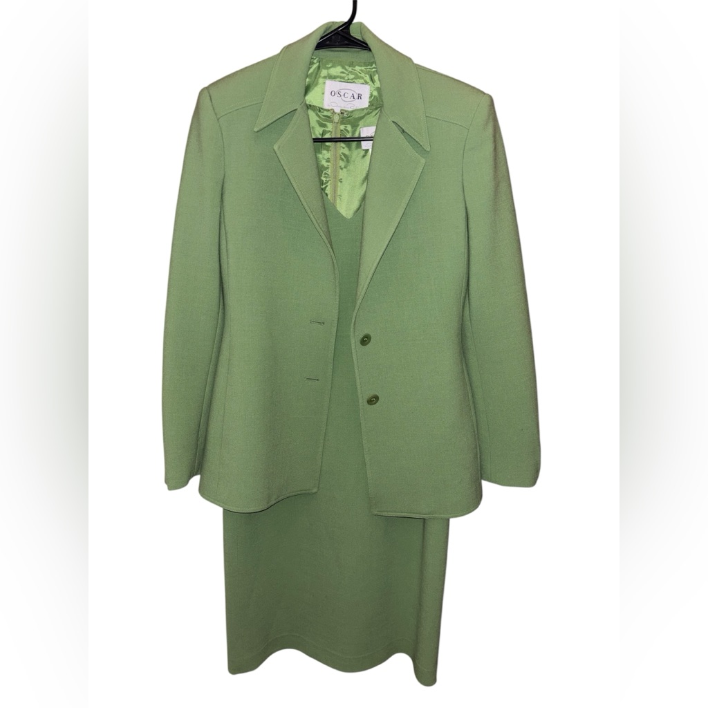 Vintage Oscar De La Renta Light Green Blazer And Dress Set